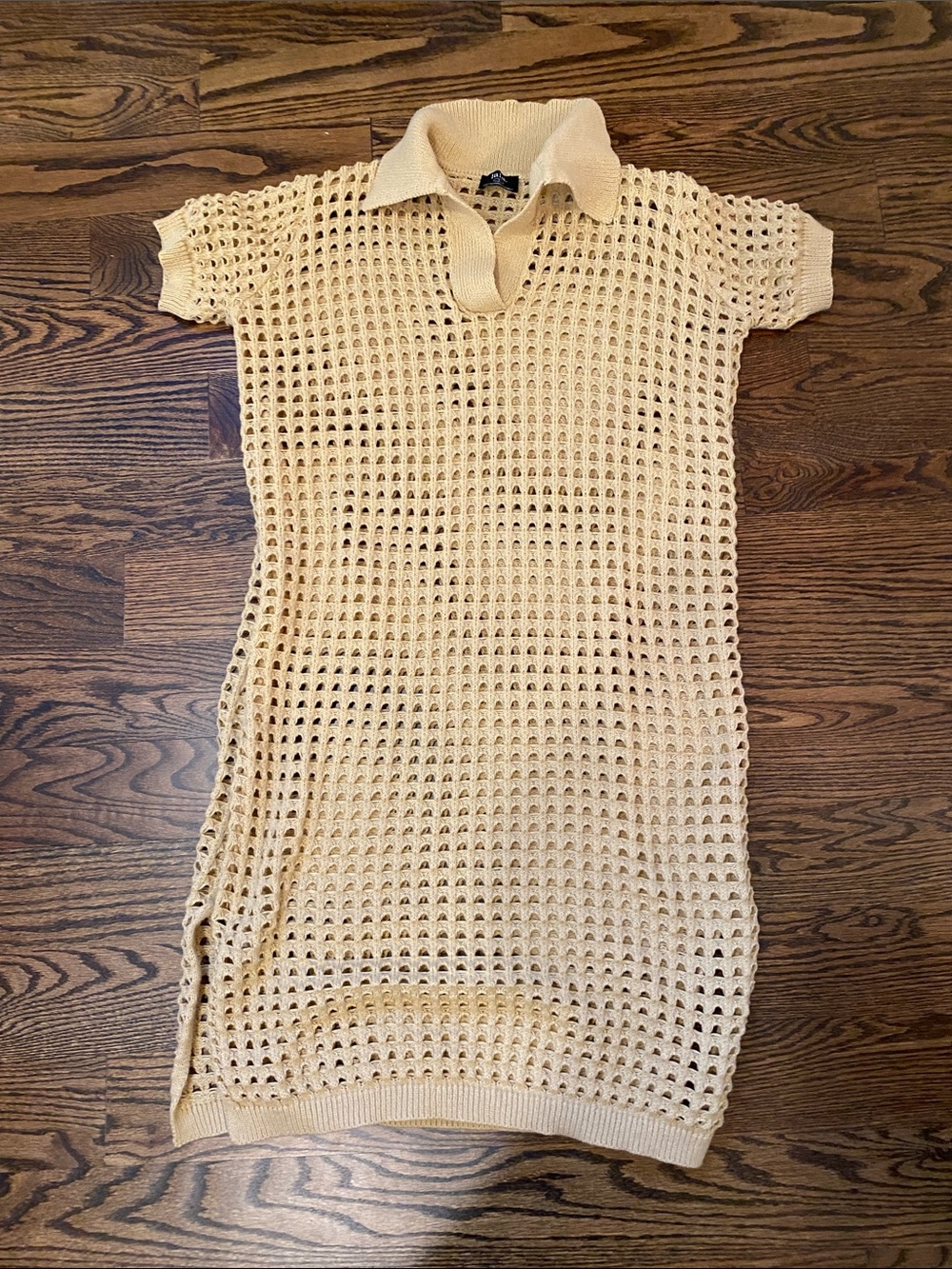 Cream Open-Knit Polo Shirt Dress